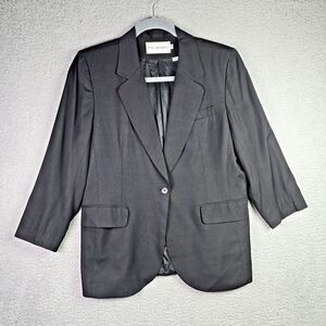 VTG JH Collectibles Classic Black Blazer Notch Lapel Union Tag Career Plus Sz 16